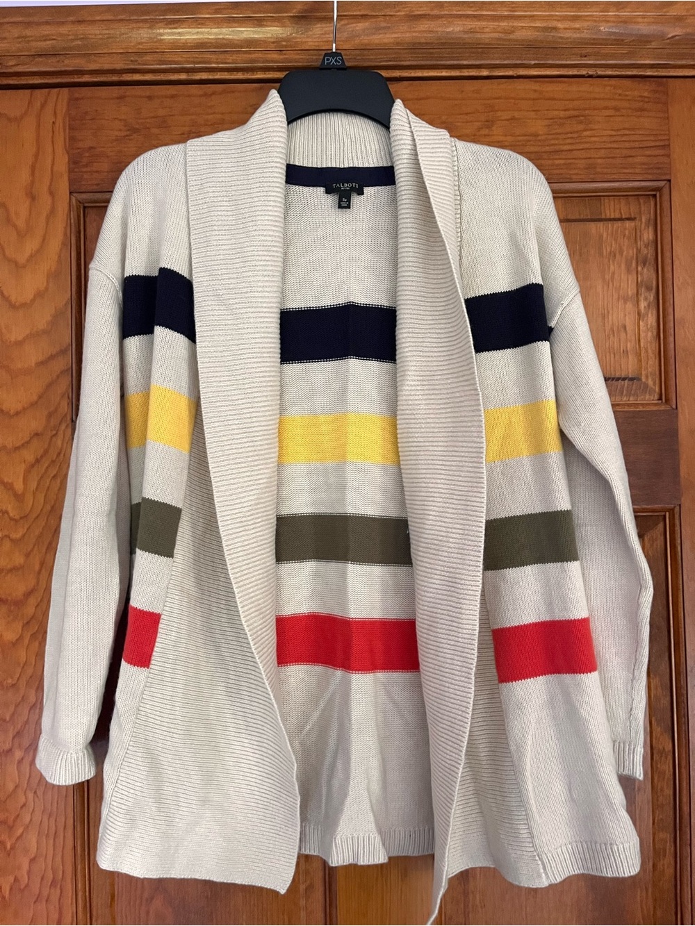 Talbots Cream Open-Front Cardigan with Multicolor Stripes